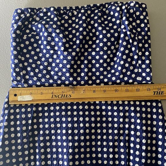 J CREW Strapless Dress Polka Dot Pinup Rockabilly Retro Midi Womens 4 Blue White - Picture 6 of 9